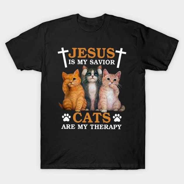 Jesus Is My Savior Cats Are My Therapy T-Shirt by irieana cabanbrbe